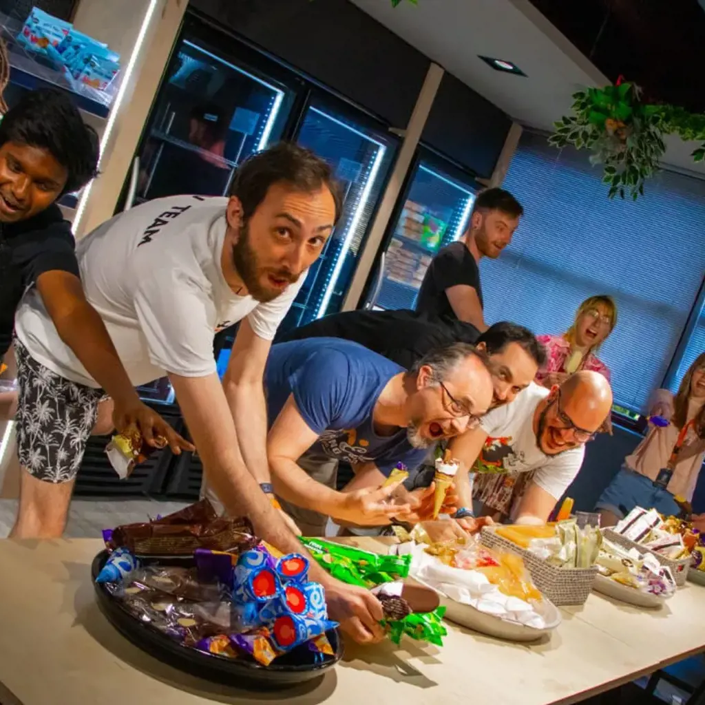 Splash Damage employees enjoying a buffet